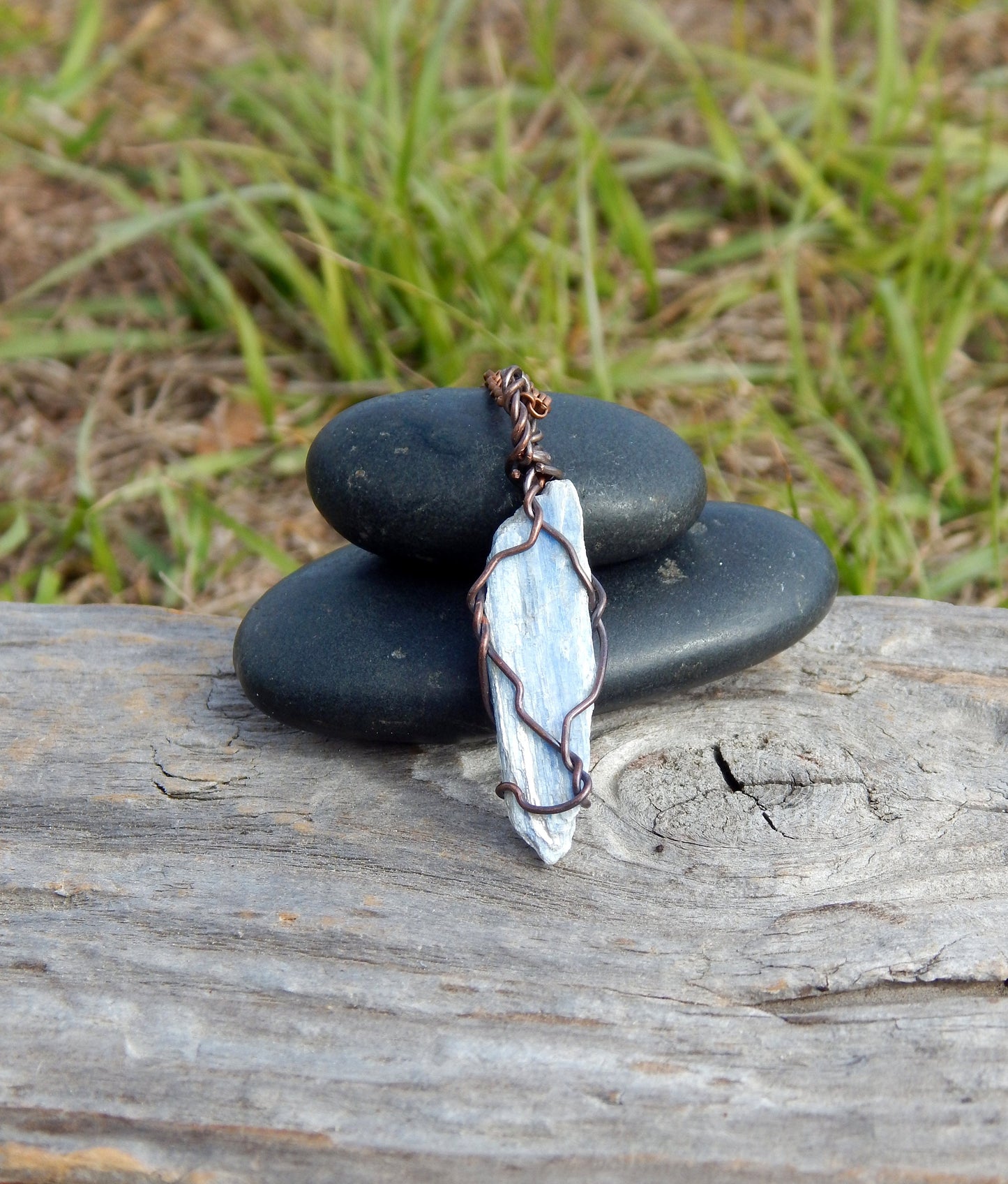 Blue kyanite raw stone necklace pendant