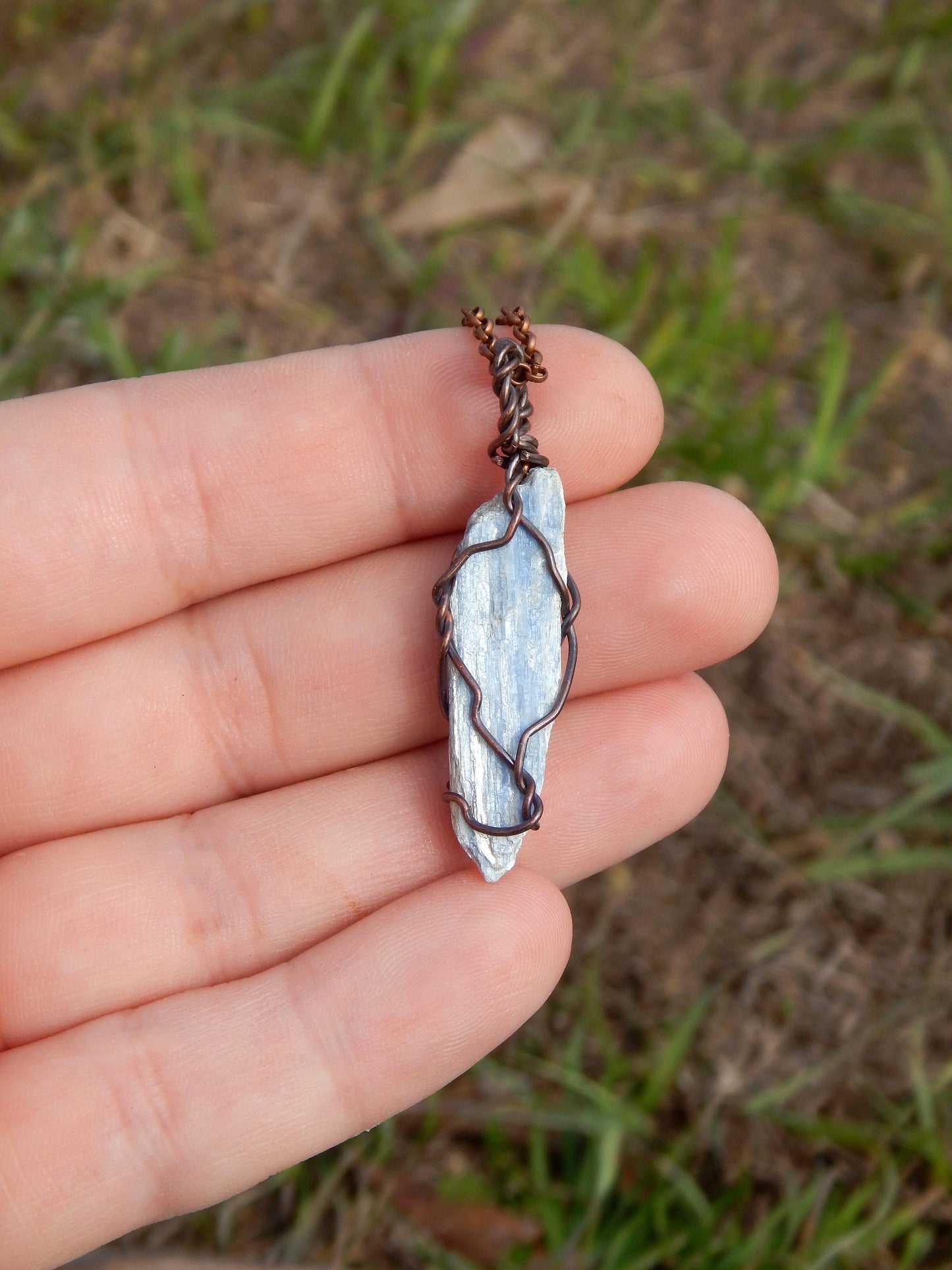Blue kyanite raw stone necklace pendant