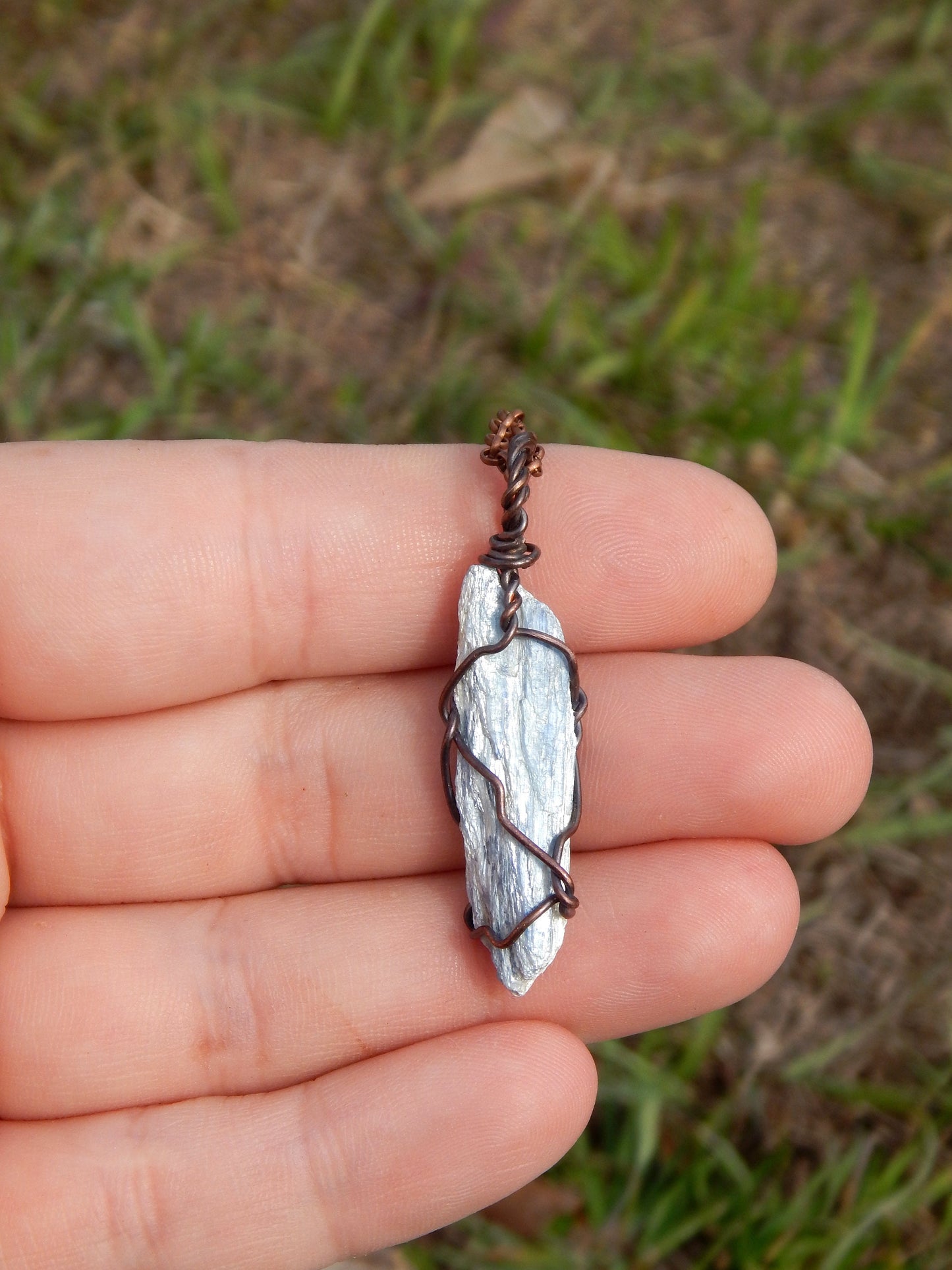 Blue kyanite raw stone necklace pendant