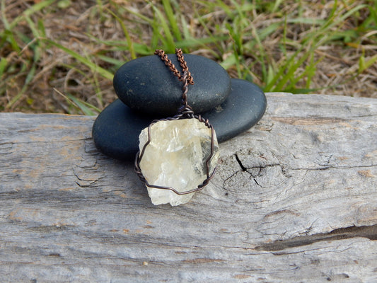 Natural citrine copper wire wrap pendant