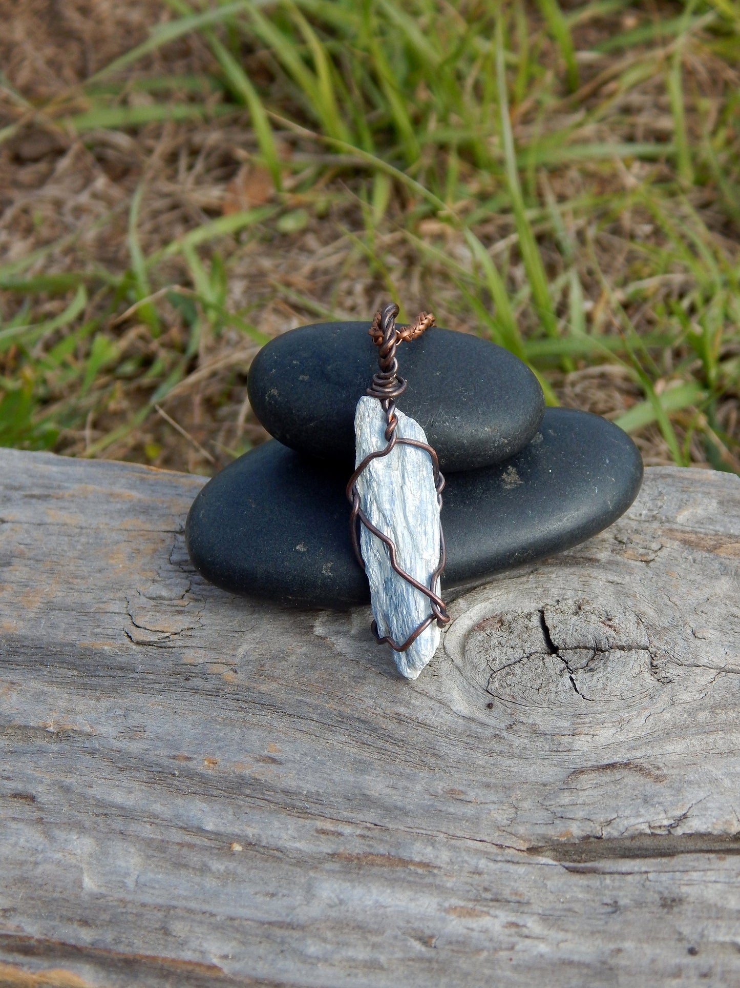 Blue kyanite raw stone necklace pendant