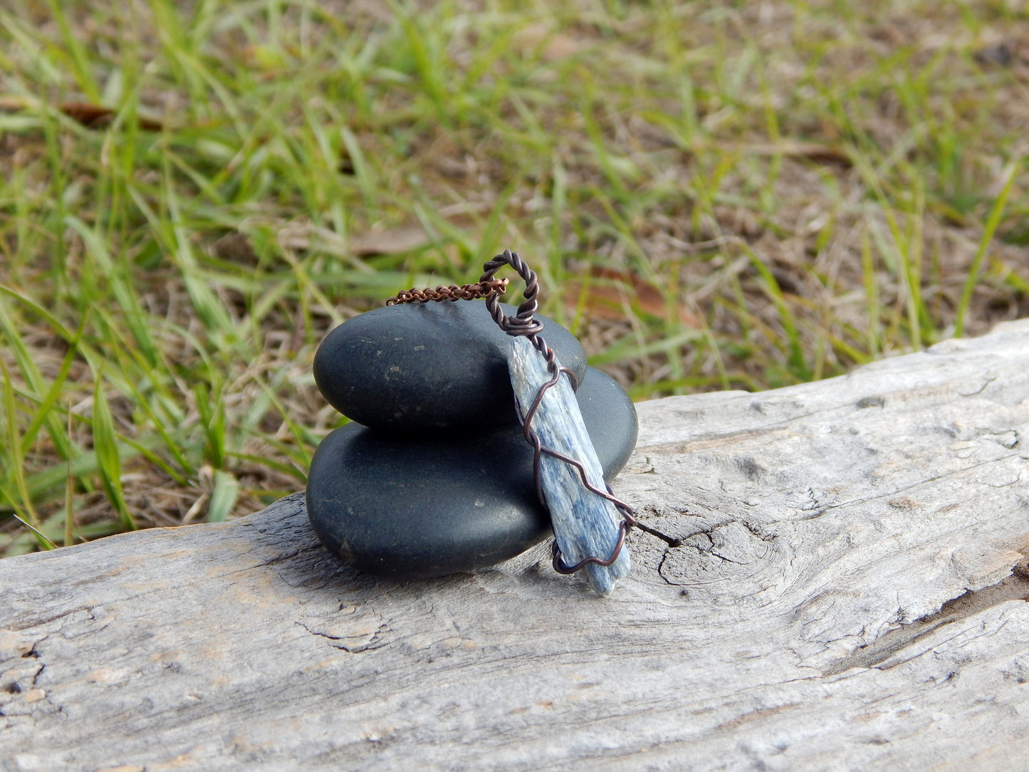 Blue kyanite raw stone necklace pendant