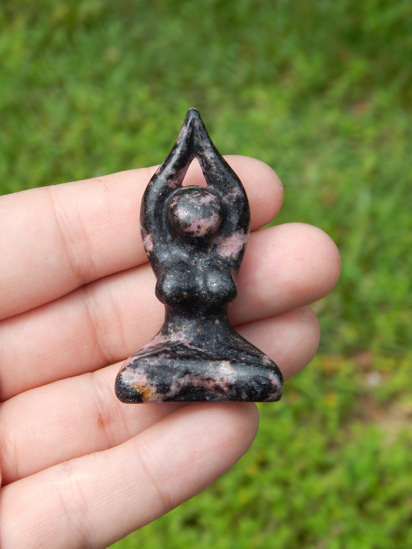 Rhodonite yoga lady crystal carving