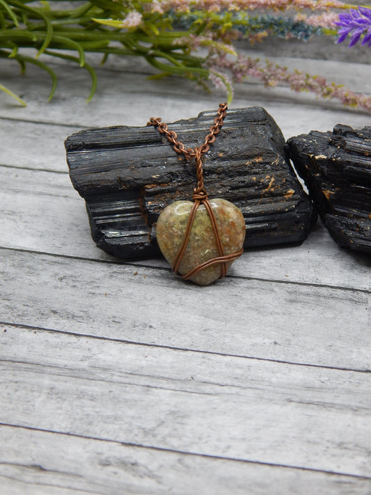 Unakite heart pendant