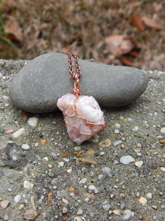 Raw sunstone wire wrap pendant