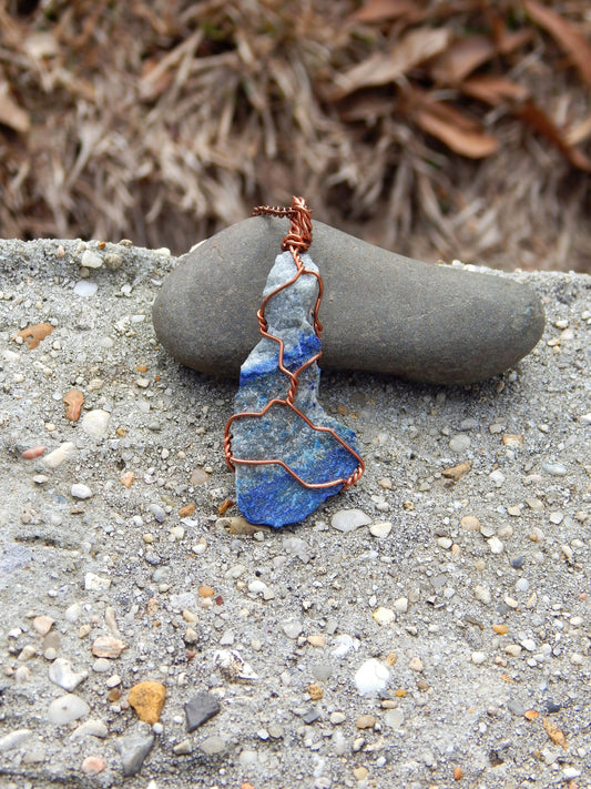 Raw lapis lazuli  wire wrap pendant