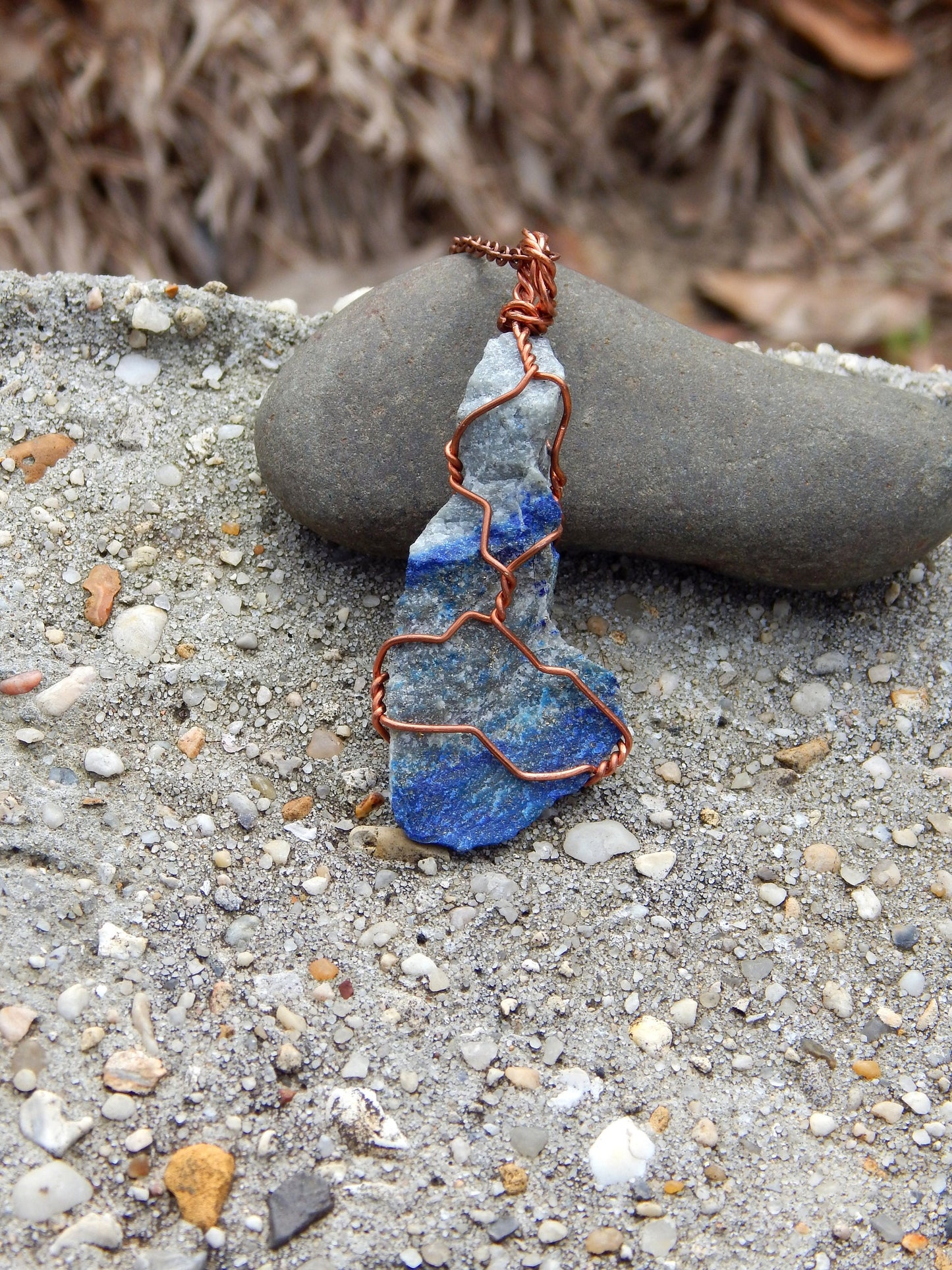 Raw lapis lazuli  wire wrap pendant