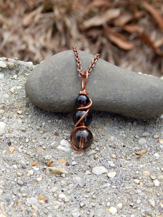 Smoky quartz copper wire wrap pendant