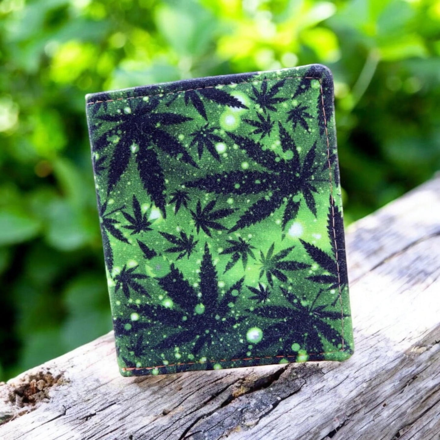 Pot leaves fabric credit card wallet