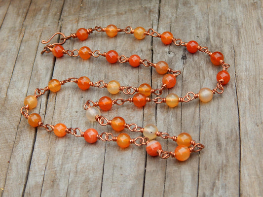 Wire wrapped carnelian necklace chain