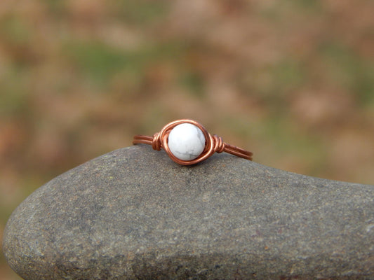 Copper wire wrapped size 9.5 Howlite ring
