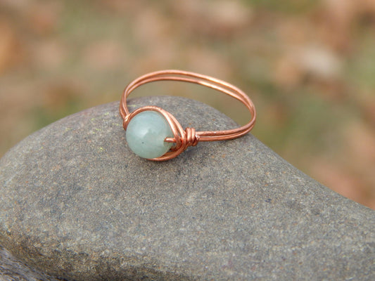 Green aventurine size 10 copper wire wrap ring