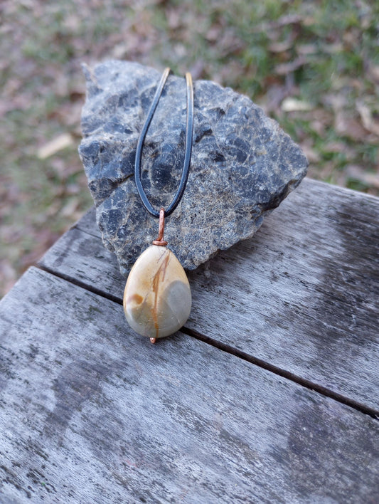 Jasper copper wire wrap pendant