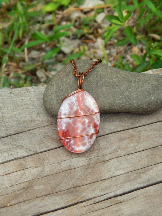 Wire wrapped agate necklace pendant