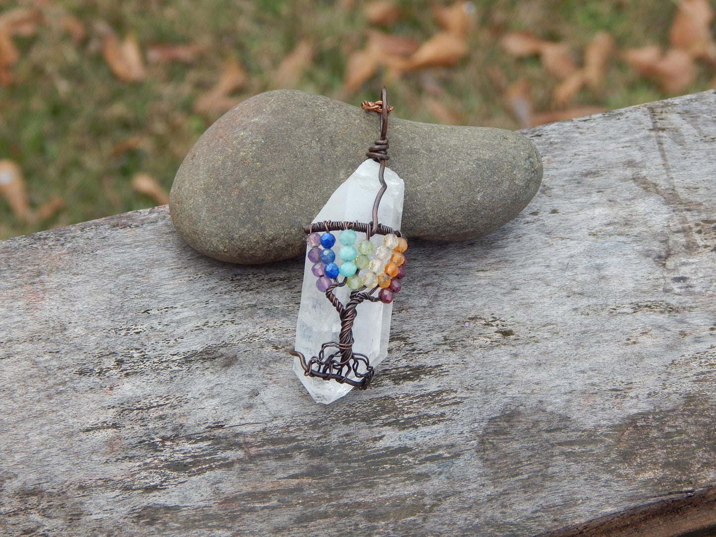 Chakra tree of life crystal wire wrapped pendant