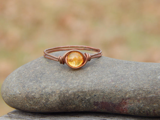Citrine size 12 copper wire wrap ring
