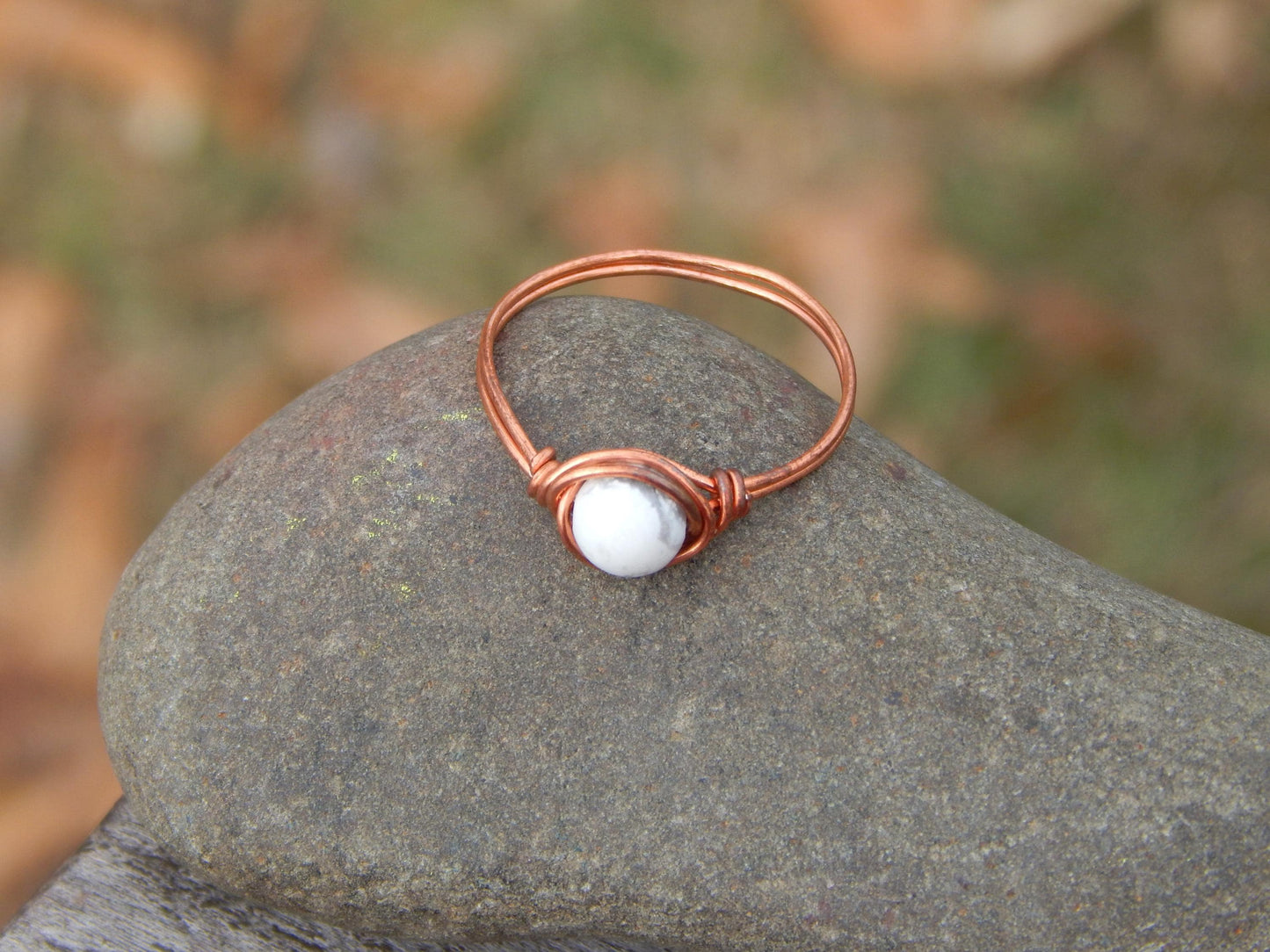 Copper wire wrapped size 9.5 Howlite ring