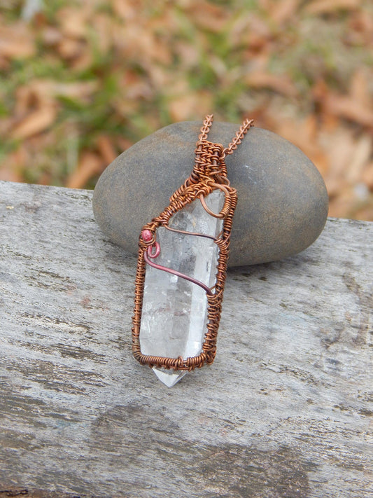 Raw quartz crystal wire wrapped pendant