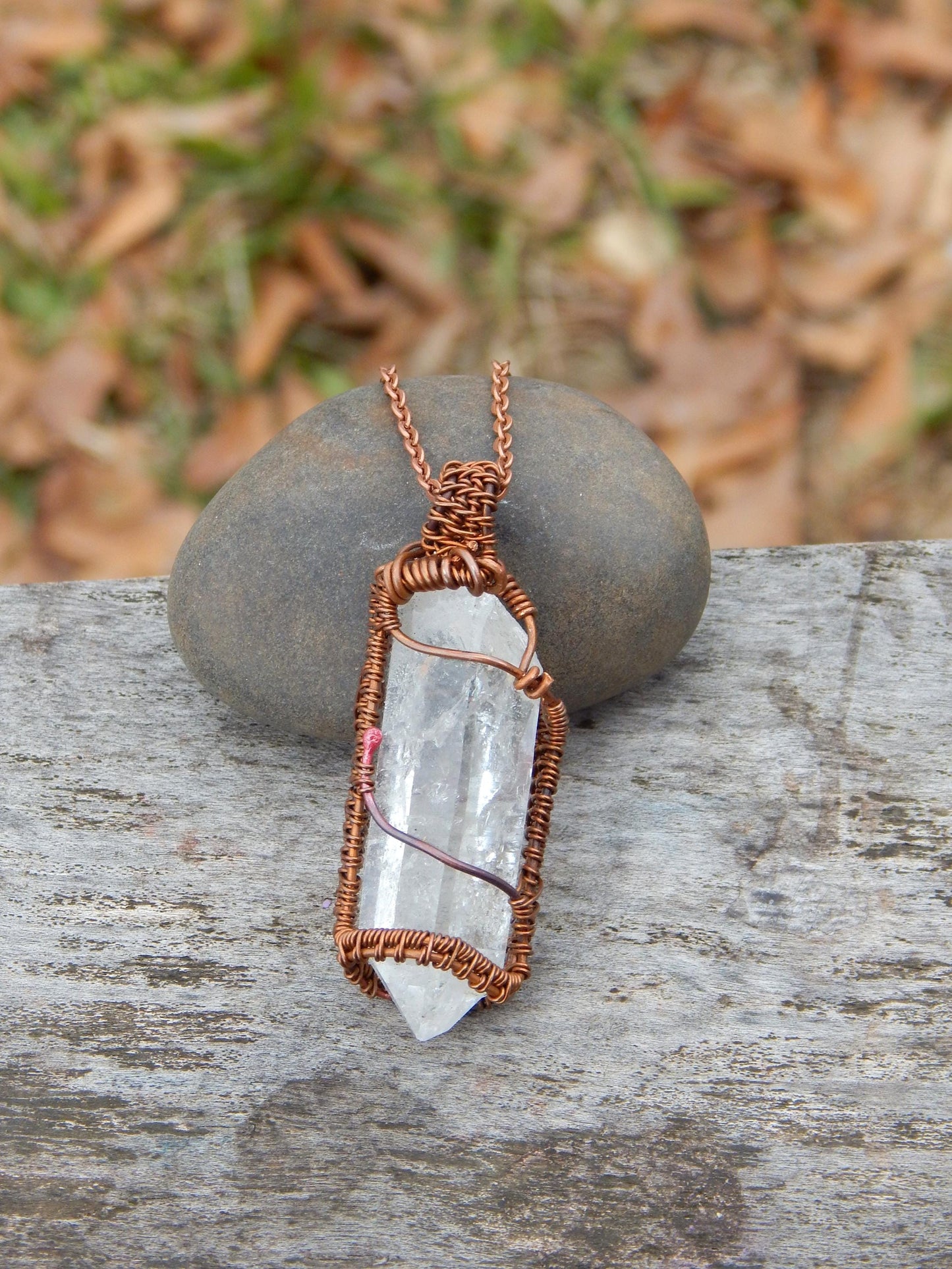 Raw quartz crystal wire wrapped pendant