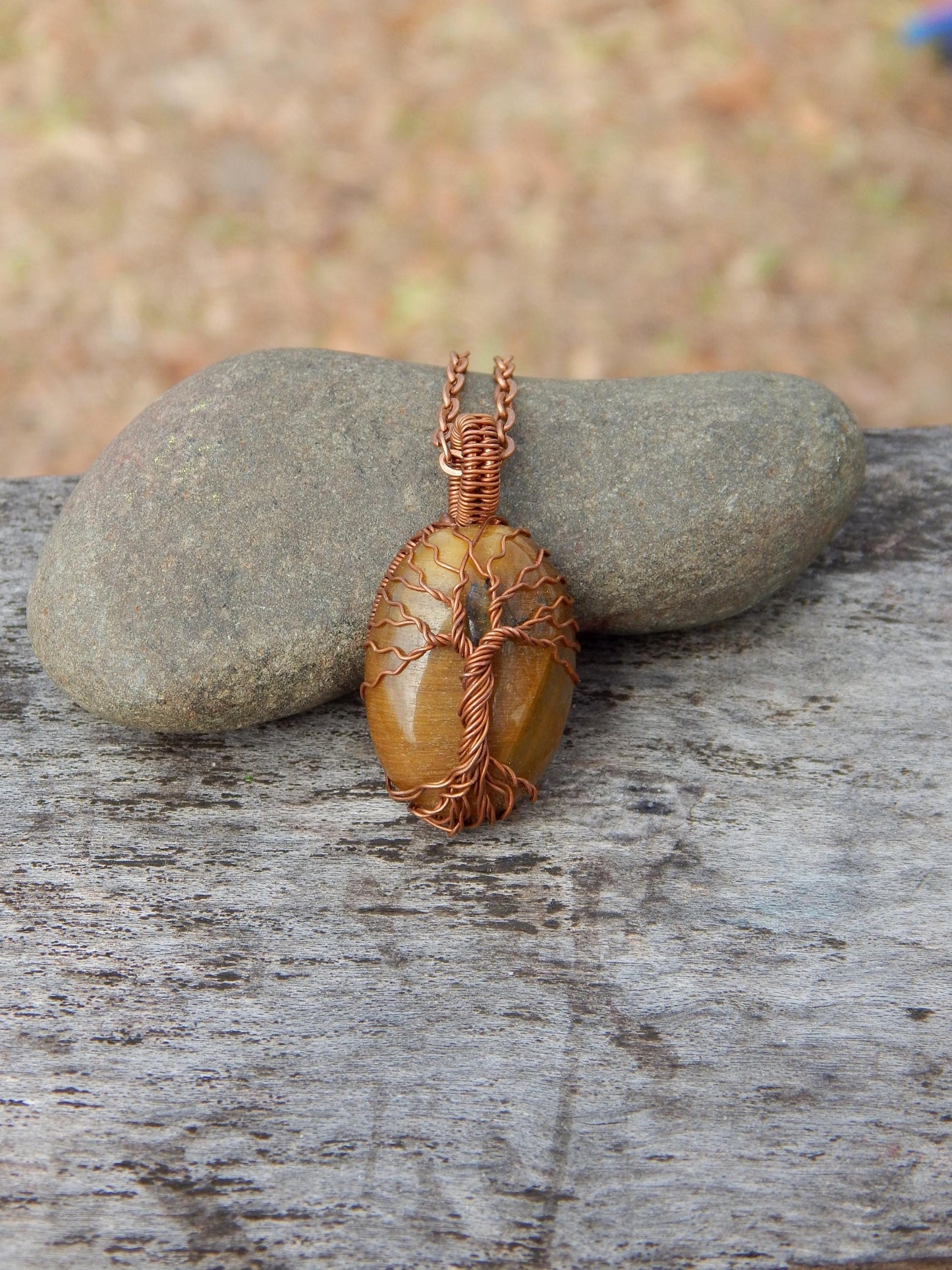 Tiger eye tree of life pendant
