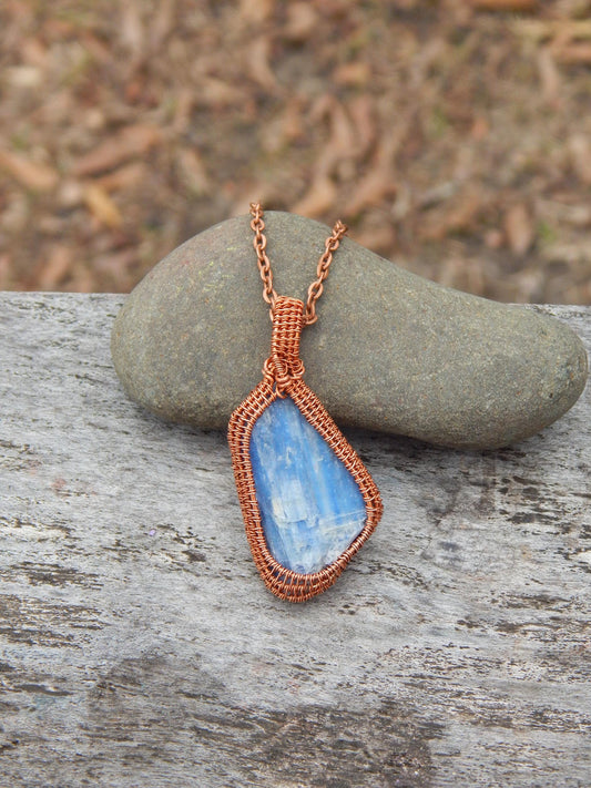 Wire wrapped Blue kyanite pendant
