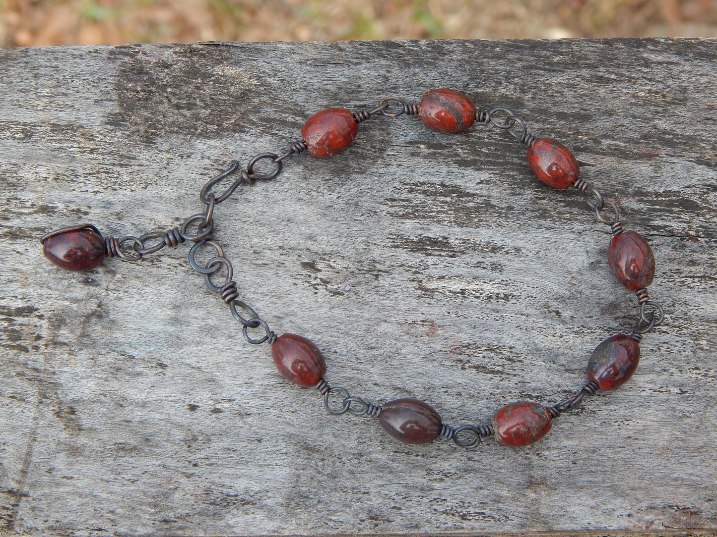 Brecciated jasper wire wrap bracelet