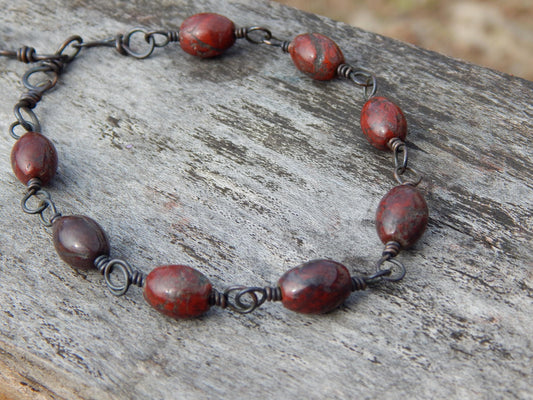 Brecciated jasper wire wrap bracelet