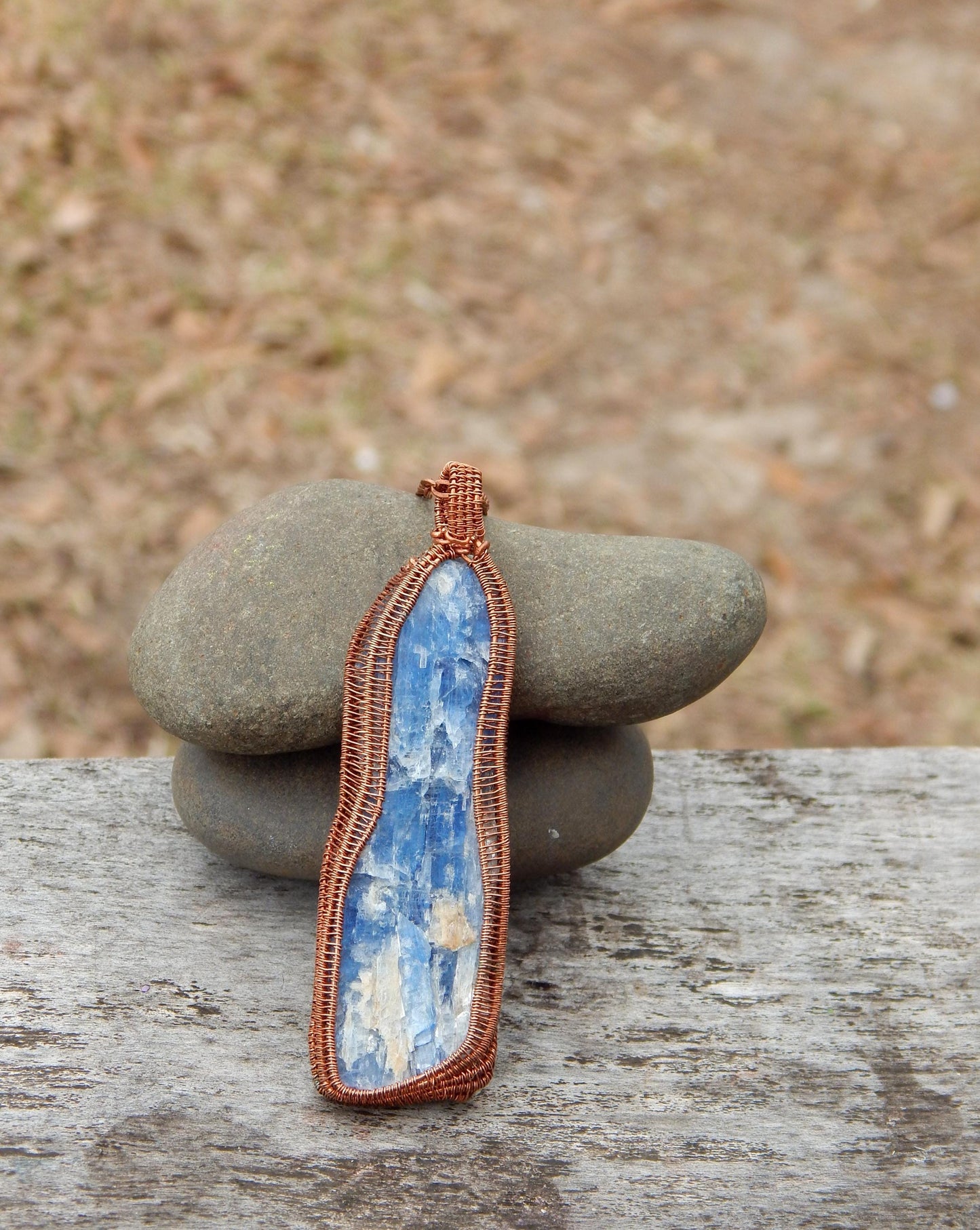 Wire wrapped Blue kyanite pendant
