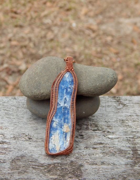 Wire wrapped Blue kyanite pendant