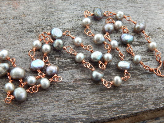 Wire wrapped freshwater pearl necklace