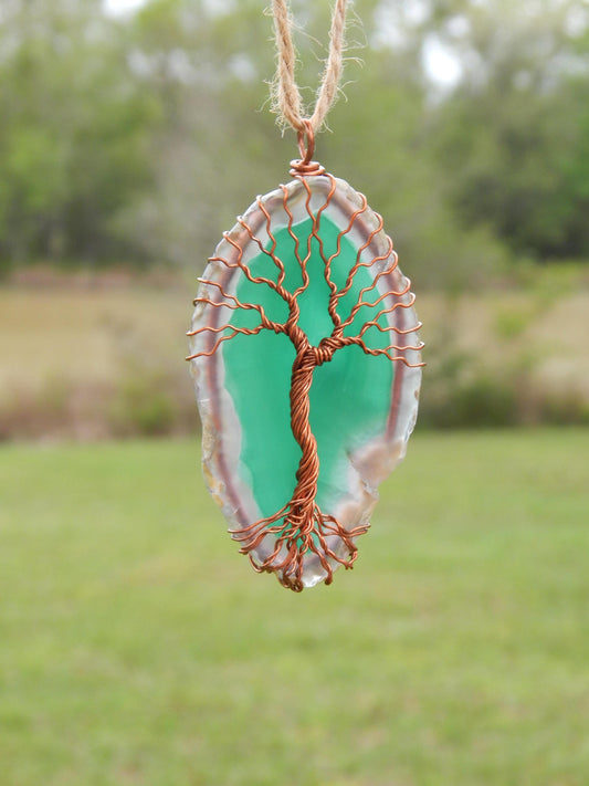 Green tree of life agate suncatcher