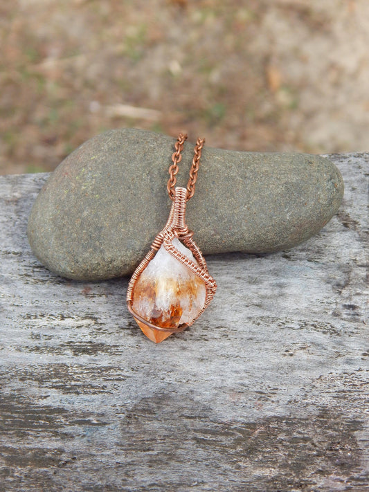 Citrine crystal wire wrapped necklace pendant