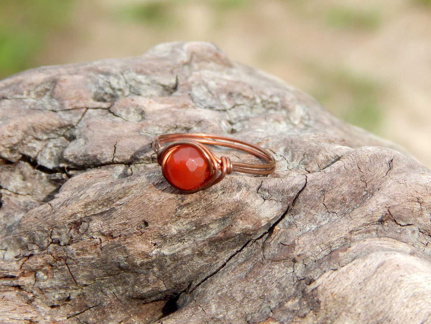 Carnelian size 10 copper wire wrap ring