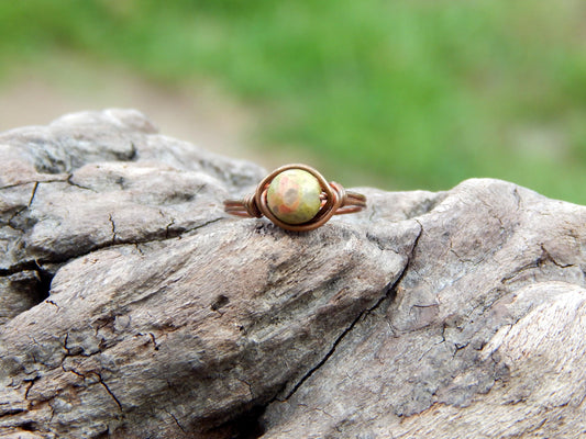 Unakite size 5 copper wire wrapped ring