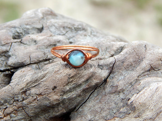 Amazonite size 9 copper wire wrap ring