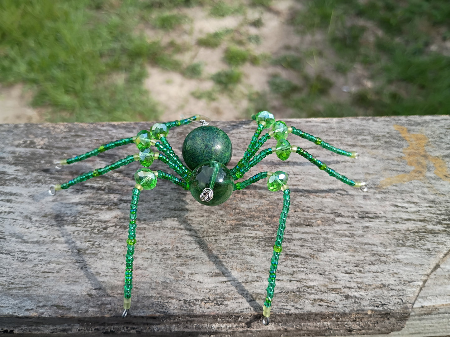 Green beaded spider ornament