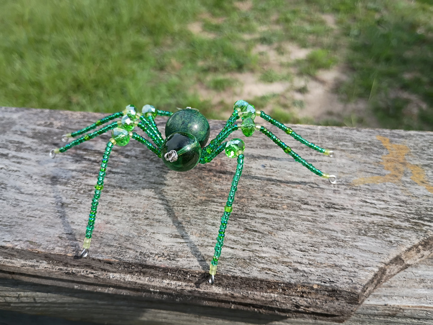 Green beaded spider ornament