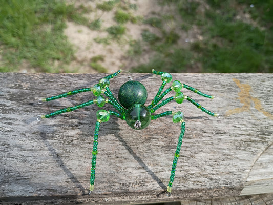 Green beaded spider ornament
