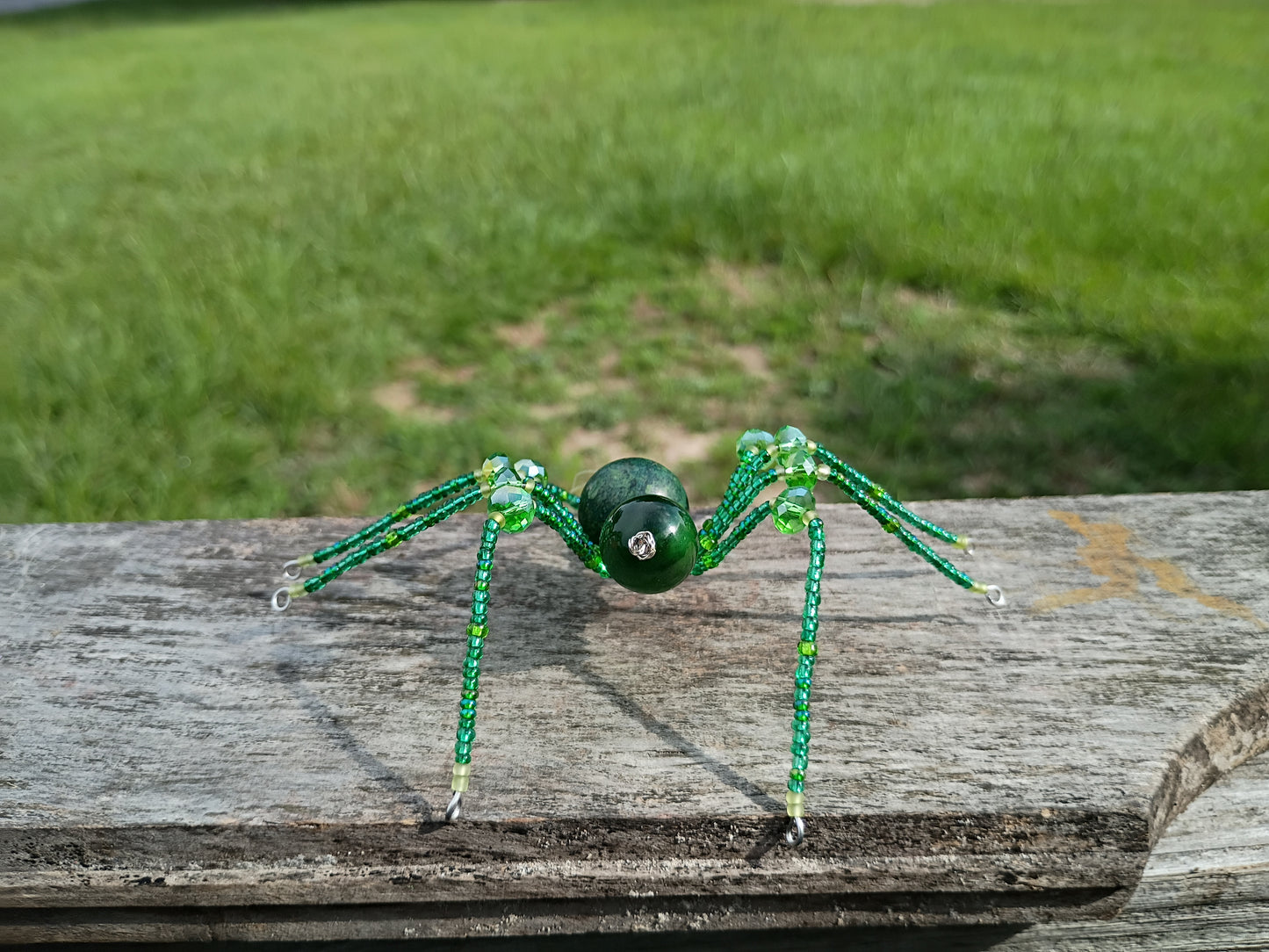 Green beaded spider ornament