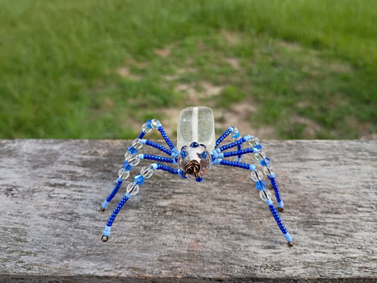 Blue beaded spider ornament