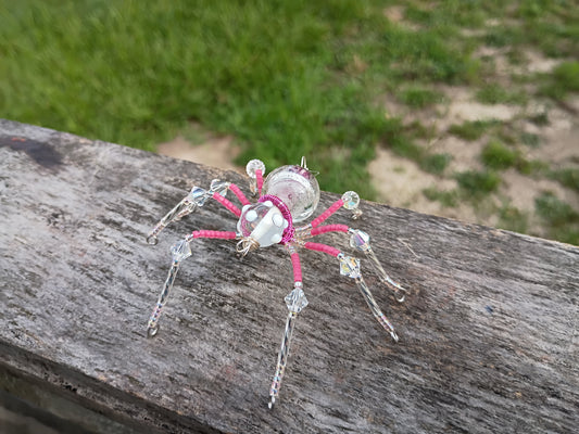 Pink beaded spider ornament
