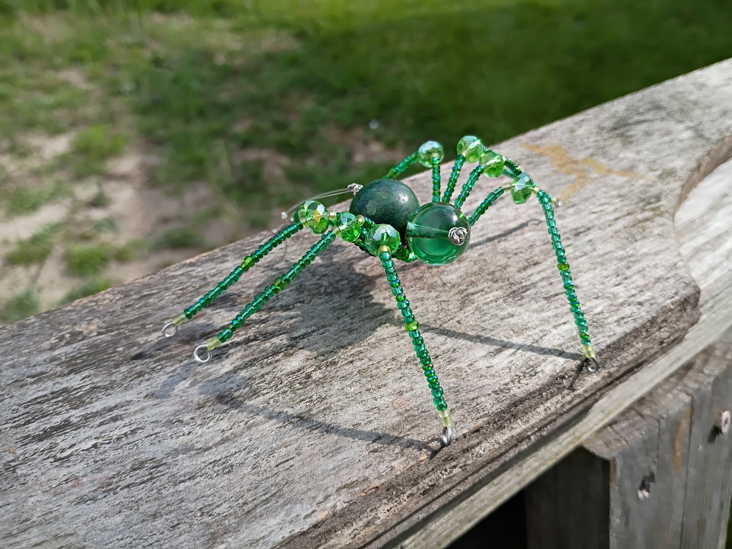 Green beaded spider ornament