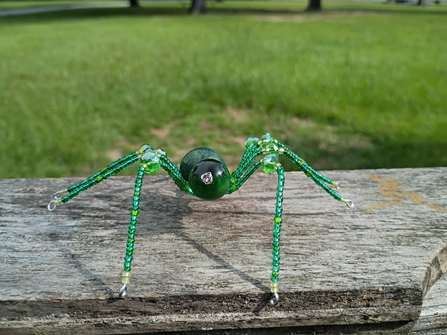 Green beaded spider ornament