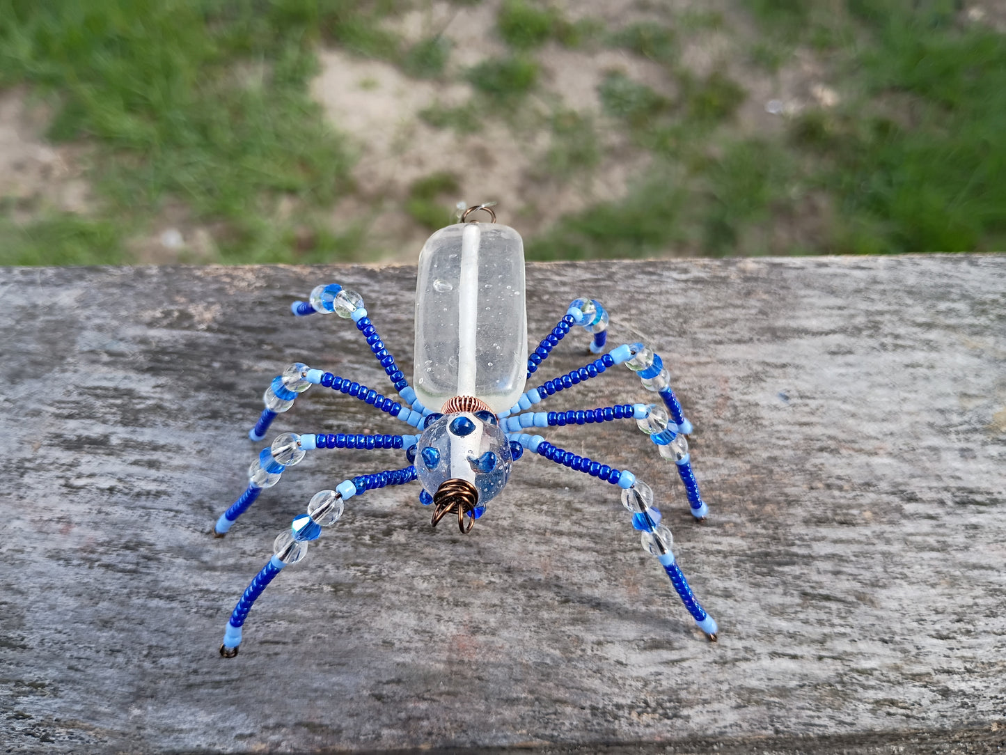 Blue beaded spider ornament
