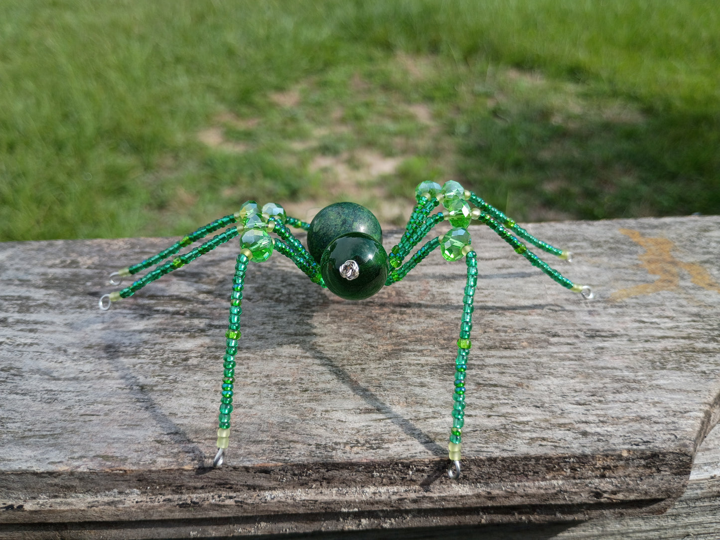 Green beaded spider ornament