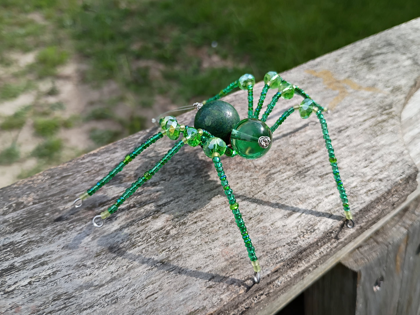 Green beaded spider ornament